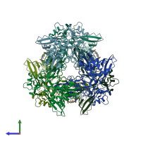 PDB entry 7kf4 coloured by chain, side view.