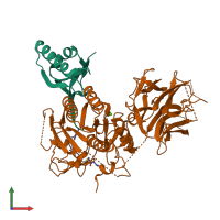 PDB entry 7kfa coloured by chain, front view.