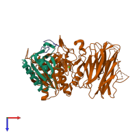 PDB entry 7kfa coloured by chain, top view.