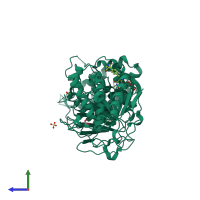 PDB entry 7kg0 coloured by chain, side view.