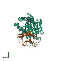 PDB entry 7kgq coloured by chain, side view.