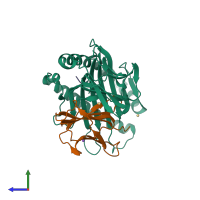 PDB entry 7kgt coloured by chain, side view.