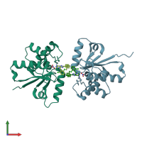 PDB entry 7kh8 coloured by chain, front view.