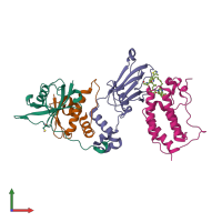PDB entry 7khh coloured by chain, front view.