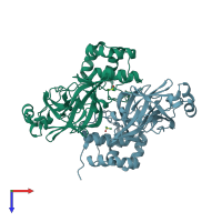 PDB entry 7khp coloured by chain, top view.