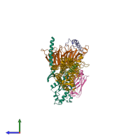 PDB entry 7ki0 coloured by chain, side view.