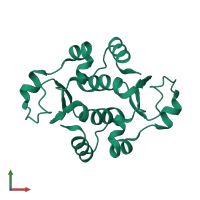 Homo dimeric assembly 1 of PDB entry 7kih coloured by chemically distinct molecules, front view.