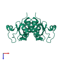 Homo dimeric assembly 1 of PDB entry 7kih coloured by chemically distinct molecules, top view.