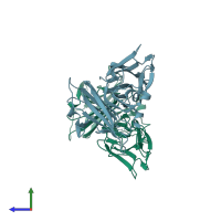 PDB entry 7kj7 coloured by chain, side view.