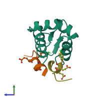 PDB entry 7kjn coloured by chain, side view.