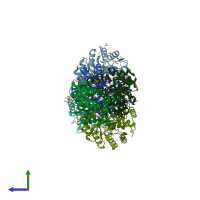 PDB entry 7kk1 coloured by chain, side view.