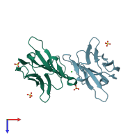 PDB entry 7kkj coloured by chain, top view.
