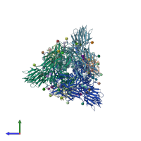 PDB entry 7kkk coloured by chain, side view.
