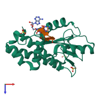 PDB entry 7kl3 coloured by chain, top view.