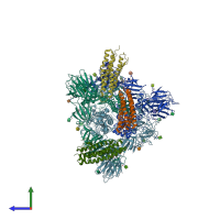 PDB entry 7kl9 coloured by chain, side view.