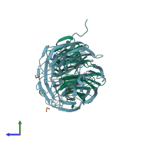 PDB entry 7klj coloured by chain, side view.