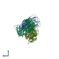 PDB entry 7klm coloured by chain, side view.