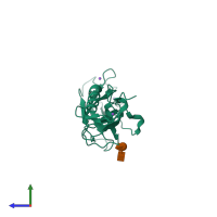PDB entry 7kmj coloured by chain, side view.