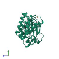 PDB entry 7kpl coloured by chain, side view.