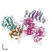 PDB entry 7kpv coloured by chain, front view.