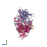 PDB entry 7kpv coloured by chain, side view.