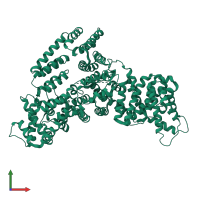 PDB entry 7kpw coloured by chain, front view.