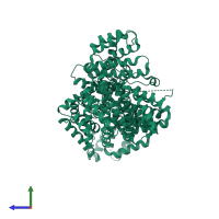 PDB entry 7kpw coloured by chain, side view.