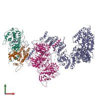 PDB entry 7kpx coloured by chain, front view.