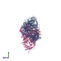 PDB entry 7kpx coloured by chain, side view.