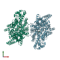 PDB entry 7kq4 coloured by chain, front view.