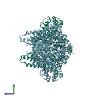 PDB entry 7kq4 coloured by chain, side view.