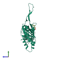 PDB entry 7kq5 coloured by chain, side view.