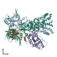 PDB entry 7krj coloured by chain, front view.