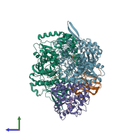 PDB entry 7krj coloured by chain, side view.