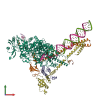 PDB entry 7krp coloured by chain, front view.