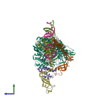 PDB entry 7krp coloured by chain, side view.