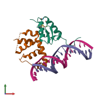 PDB entry 7kuf coloured by chain, front view.