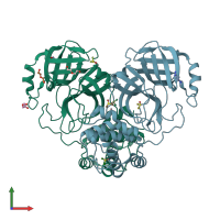 PDB entry 7kvr coloured by chain, front view.