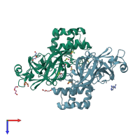 PDB entry 7kvr coloured by chain, top view.