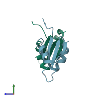 PDB entry 7kwt coloured by chain, side view.