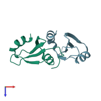 PDB entry 7kwt coloured by chain, top view.