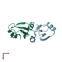 PDB entry 7kww coloured by chain, top view.