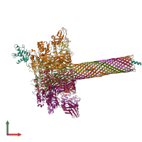 PDB entry 7kxr coloured by chain, front view.