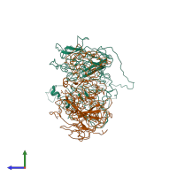 PDB entry 7kxy coloured by chain, side view.