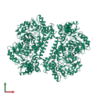 Aminotransferase class I/II-fold pyridoxal phosphate-dependent enzyme in PDB entry 7kz3, assembly 1, front view.