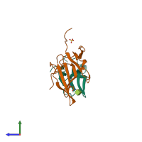 PDB entry 7l0j coloured by chain, side view.