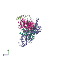PDB entry 7l0s coloured by chain, side view.