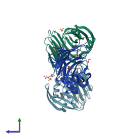 PDB entry 7l1z coloured by chain, side view.