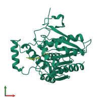 Monomeric assembly 2 of PDB entry 7l4u coloured by chemically distinct molecules, front view.
