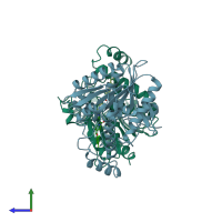 PDB entry 7l4u coloured by chain, side view.